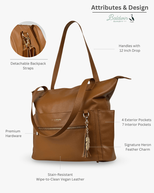 The Lillian Diaper Bag - Cognac - LittleLullabyLoft