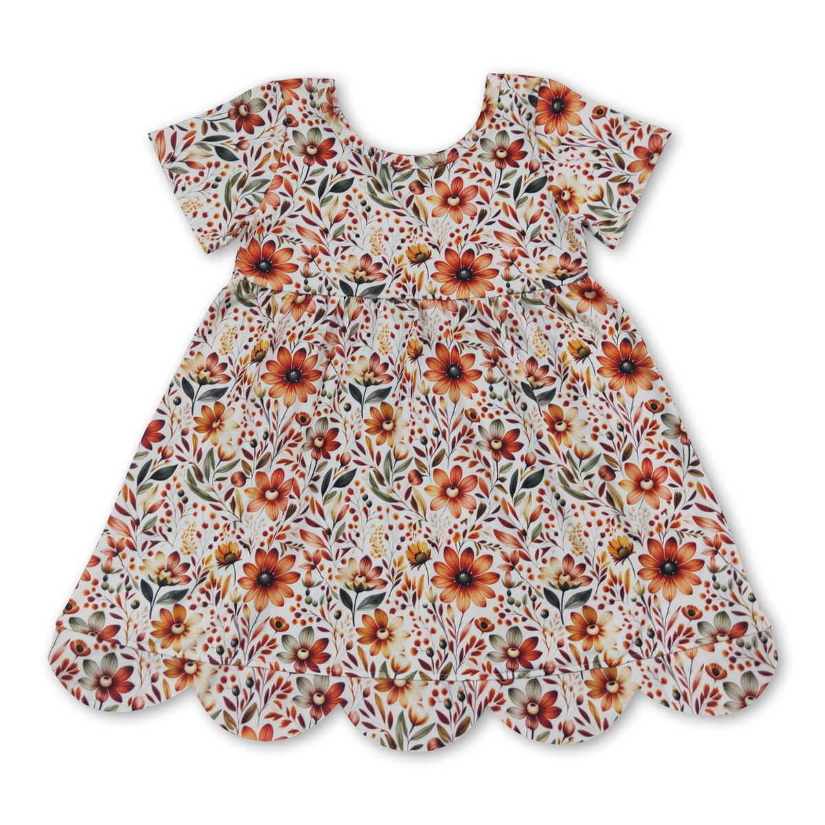 Short sleeves floral scallop kids girls summer dress - LittleLullabyLoft