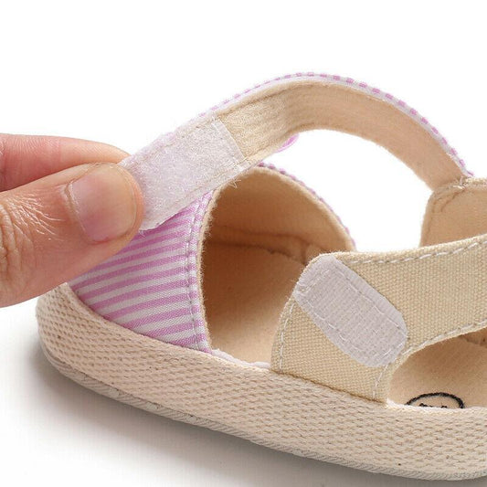 Newborn Infant Baby Summer Shoes Soft Crib Shoes Infants Anti-slip Striped Bowknot Pre Walker Sandals - LittleLullabyLoft