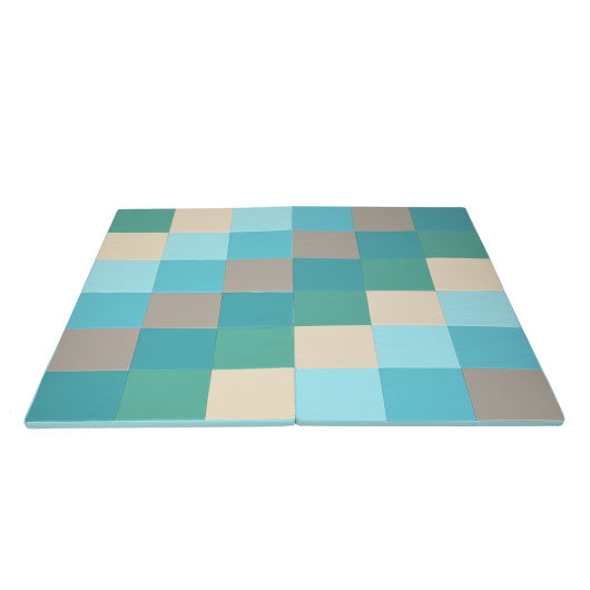58 Inch Toddler Foam Play Mat Baby Folding Activity Floor Mat-Light Blue - LittleLullabyLoft