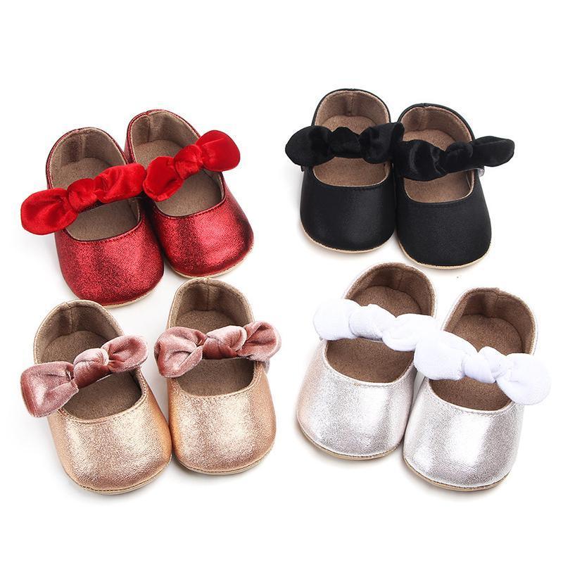 Baby Shoes Infant Girl First Walkers Bowknot Soft Rubber Sole Newborn Pre Walkers Shine Stylish Shoes - LittleLullabyLoft