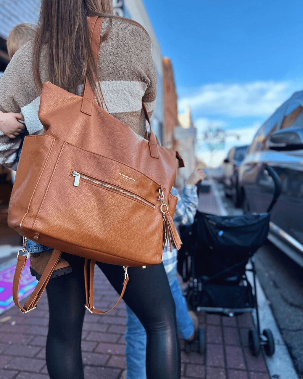 The Lillian Diaper Bag - Cognac - LittleLullabyLoft