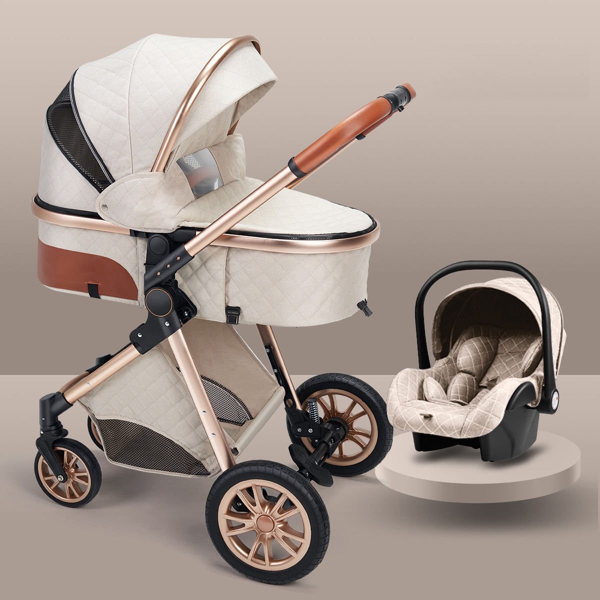 High Landscape Lightweight Folding Baby Stroller with Shock Absorption