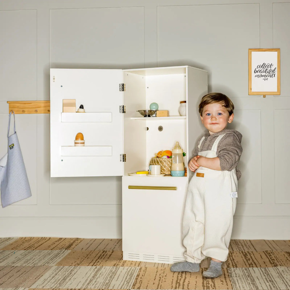 Tiny Land® Play Kitchen Accessories – Play Kitchen Fridge: Wooden Cabinet Refrigerator for Kids - LittleLullabyLoft