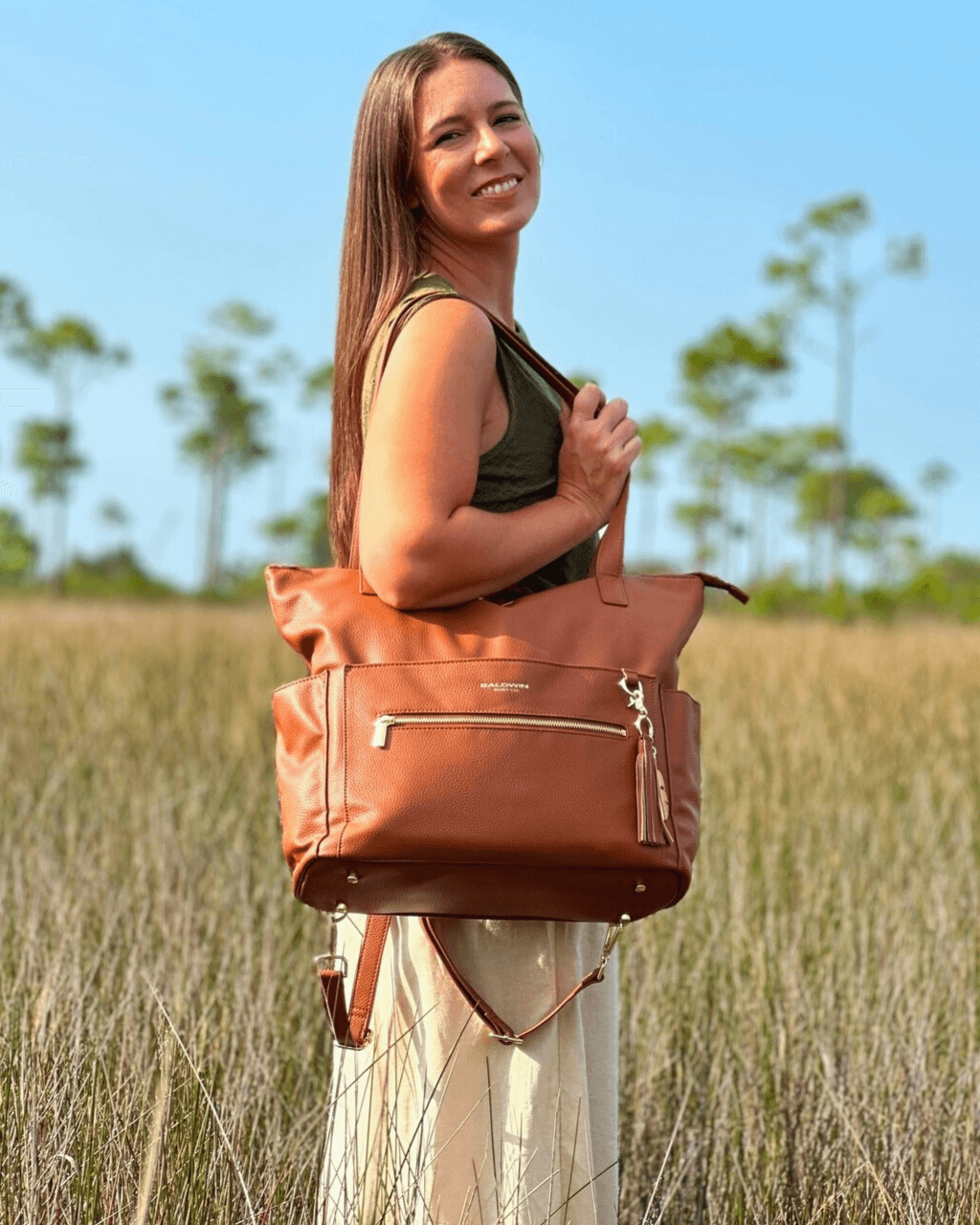 The Lillian Diaper Bag - Cognac - LittleLullabyLoft