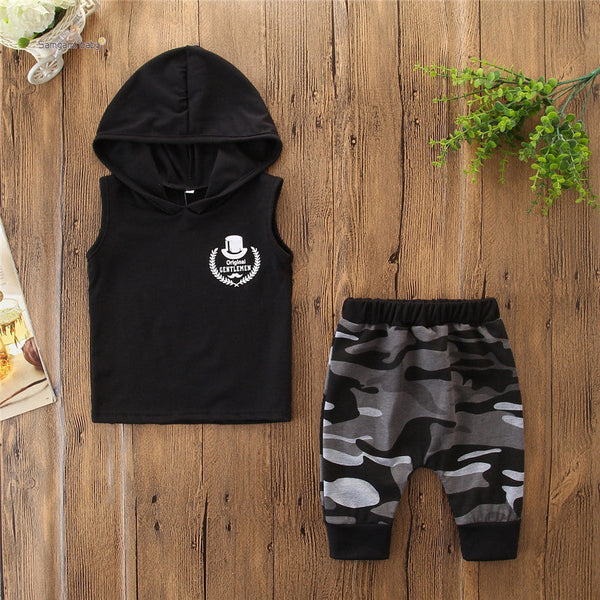 Toddler Baby Boy Hooded Shirt Camo Pants Outfit Set