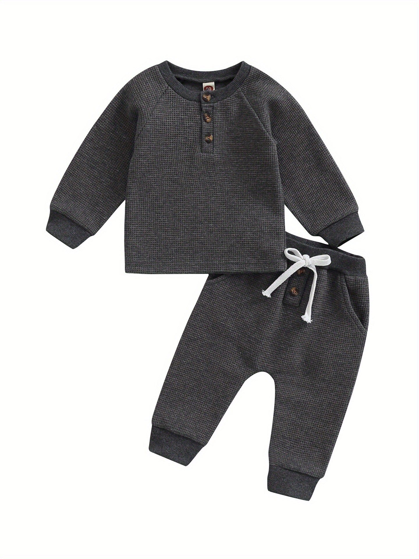 Toddler Thick Waffle Button Round Neck Clothing Set