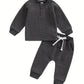 Toddler Thick Waffle Button Round Neck Clothing Set - LittleLullabyLoft