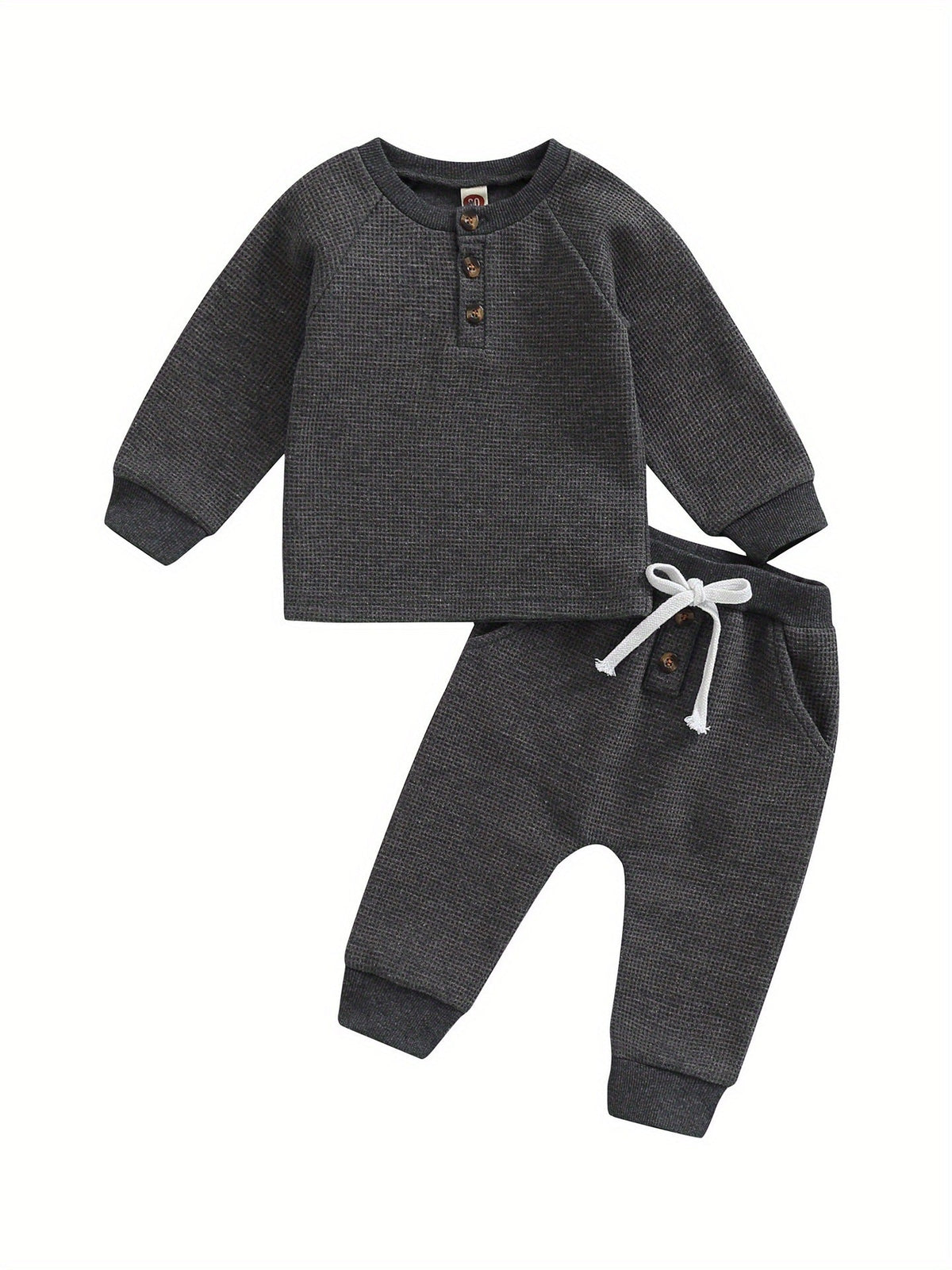 Toddler Thick Waffle Button Round Neck Clothing Set - LittleLullabyLoft