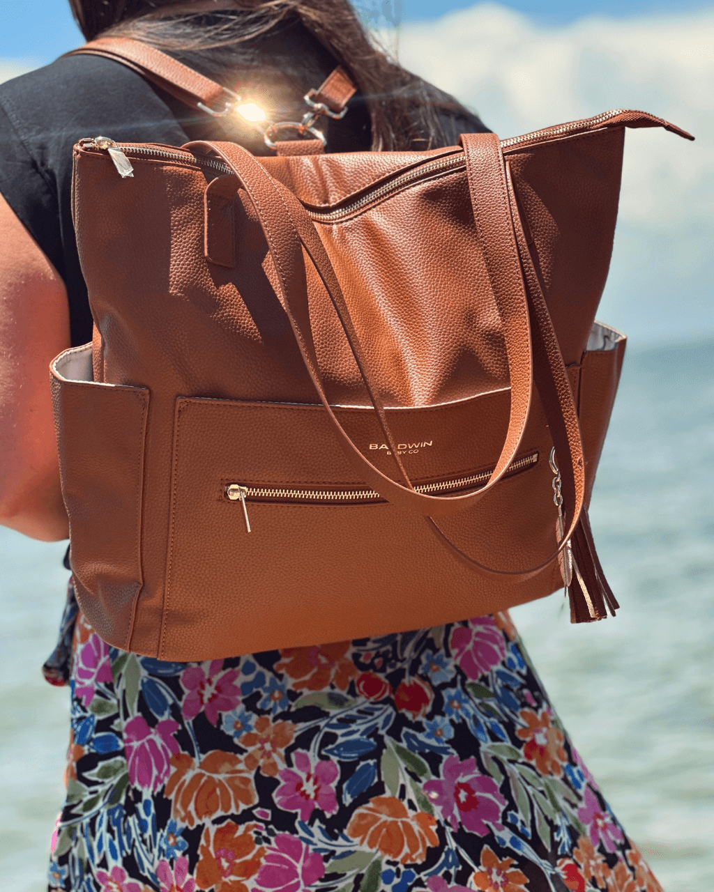 The Lillian Diaper Bag - Cognac - LittleLullabyLoft