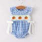 Fall Thanksgiving& Halloween Blue Pumpkin Smock Embroidery Baby Girl Romper