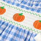 Fall Thanksgiving& Halloween Blue Pumpkin Smock Embroidery Baby Girl Romper
