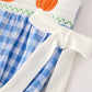 Fall Thanksgiving& Halloween Blue Pumpkin Smock Embroidery Baby Girl Romper