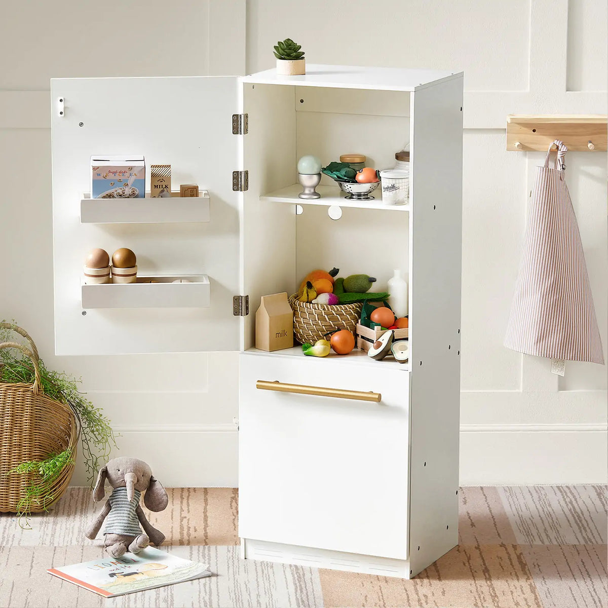 Tiny Land® Play Kitchen Accessories – Play Kitchen Fridge: Wooden Cabinet Refrigerator for Kids - LittleLullabyLoft