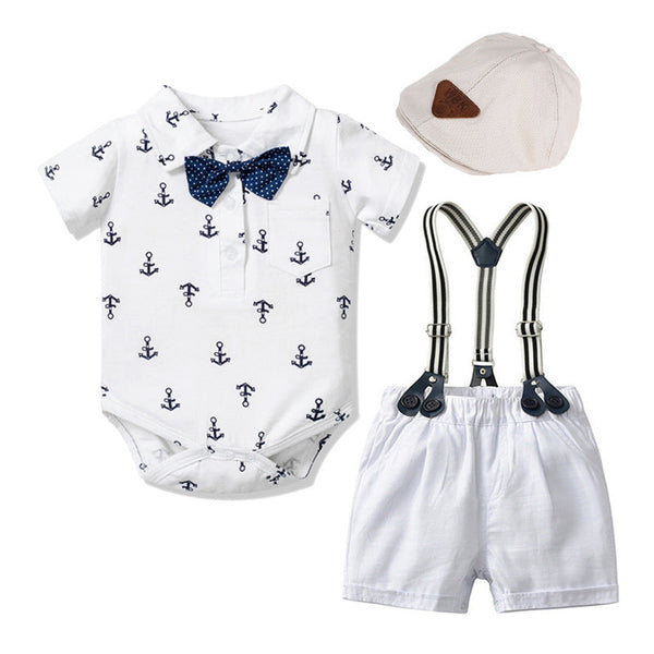 Baby Boy Gentleman Printed Triangle Romper Outfit