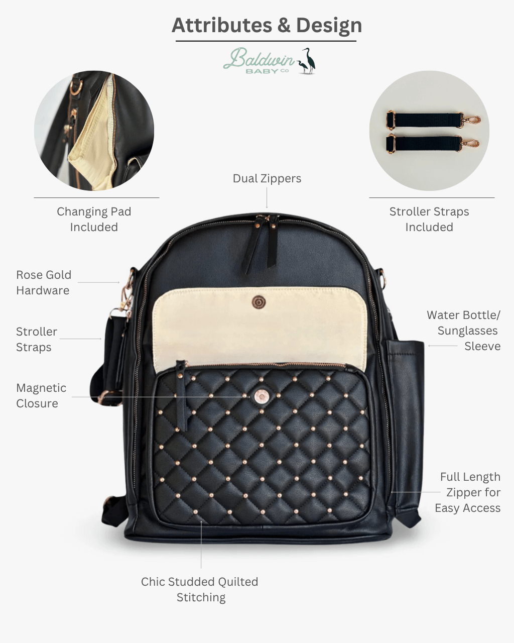 The Daphne Diaper Bag - Onyx - LittleLullabyLoft