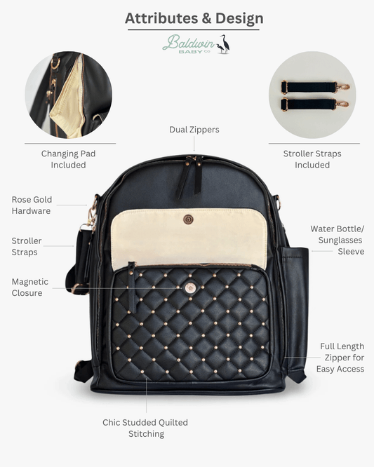 The Daphne Diaper Bag - Onyx - LittleLullabyLoft
