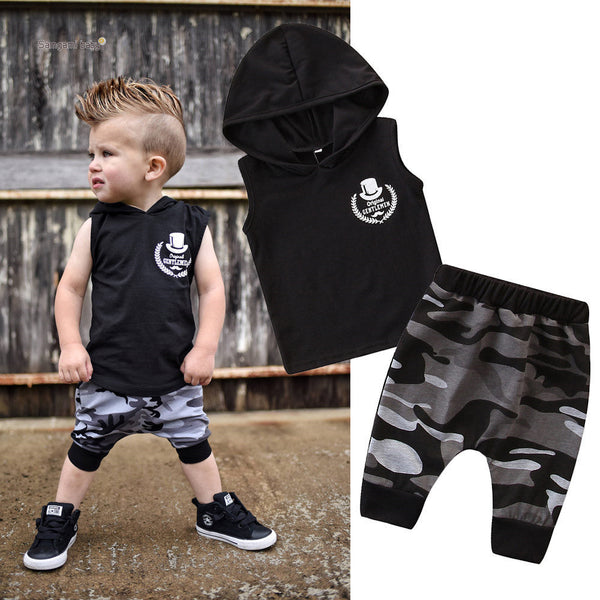 Toddler Baby Boy Hooded Shirt Camo Pants Outfit Set