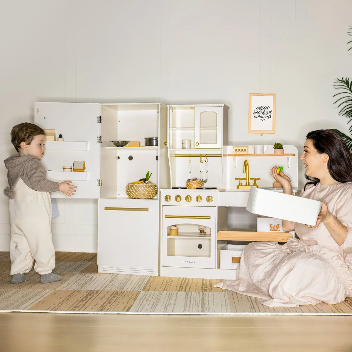 Tiny Land® Play Kitchen Accessories – Play Kitchen Fridge: Wooden Cabinet Refrigerator for Kids - LittleLullabyLoft