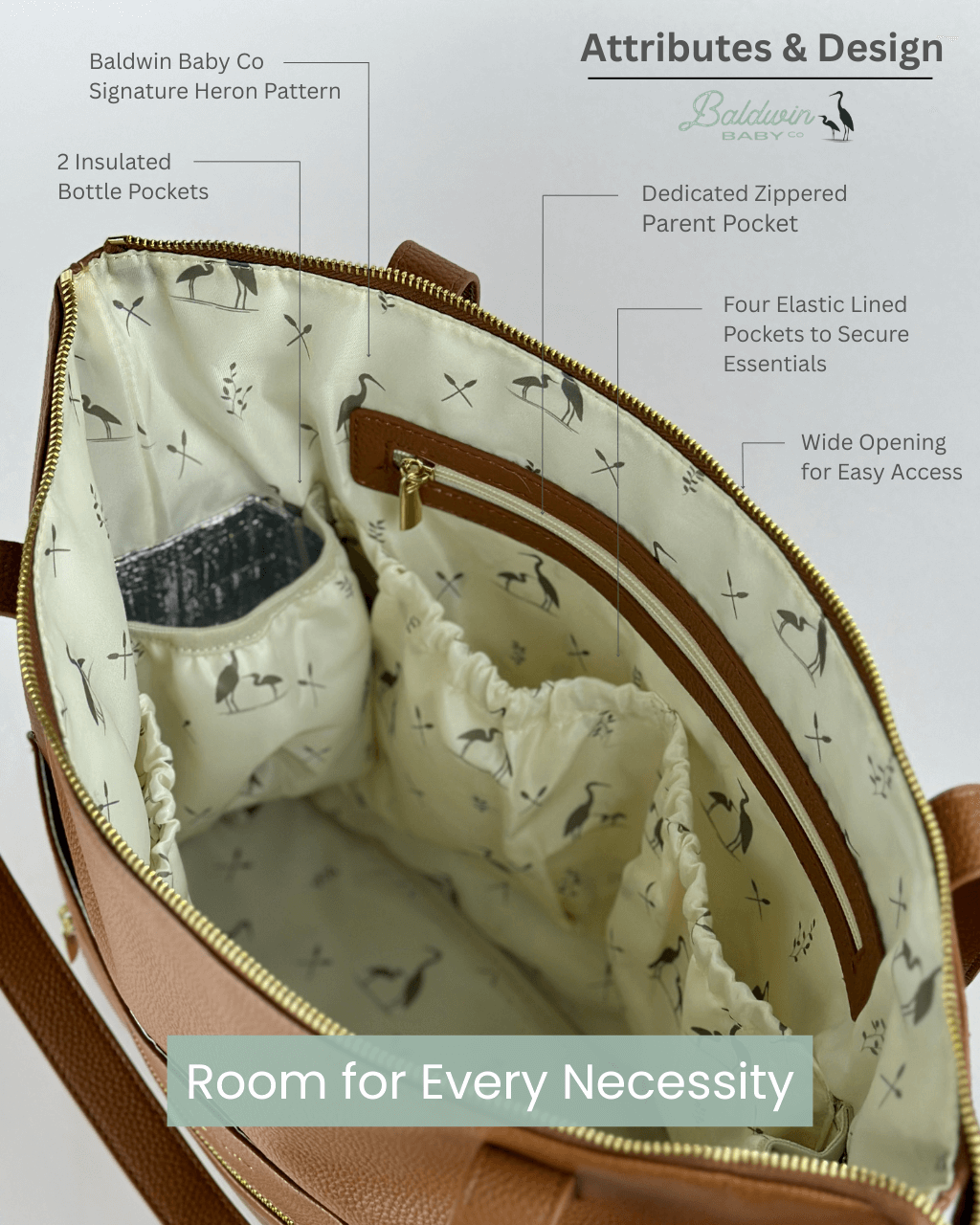 The Lillian Diaper Bag - Cognac - LittleLullabyLoft