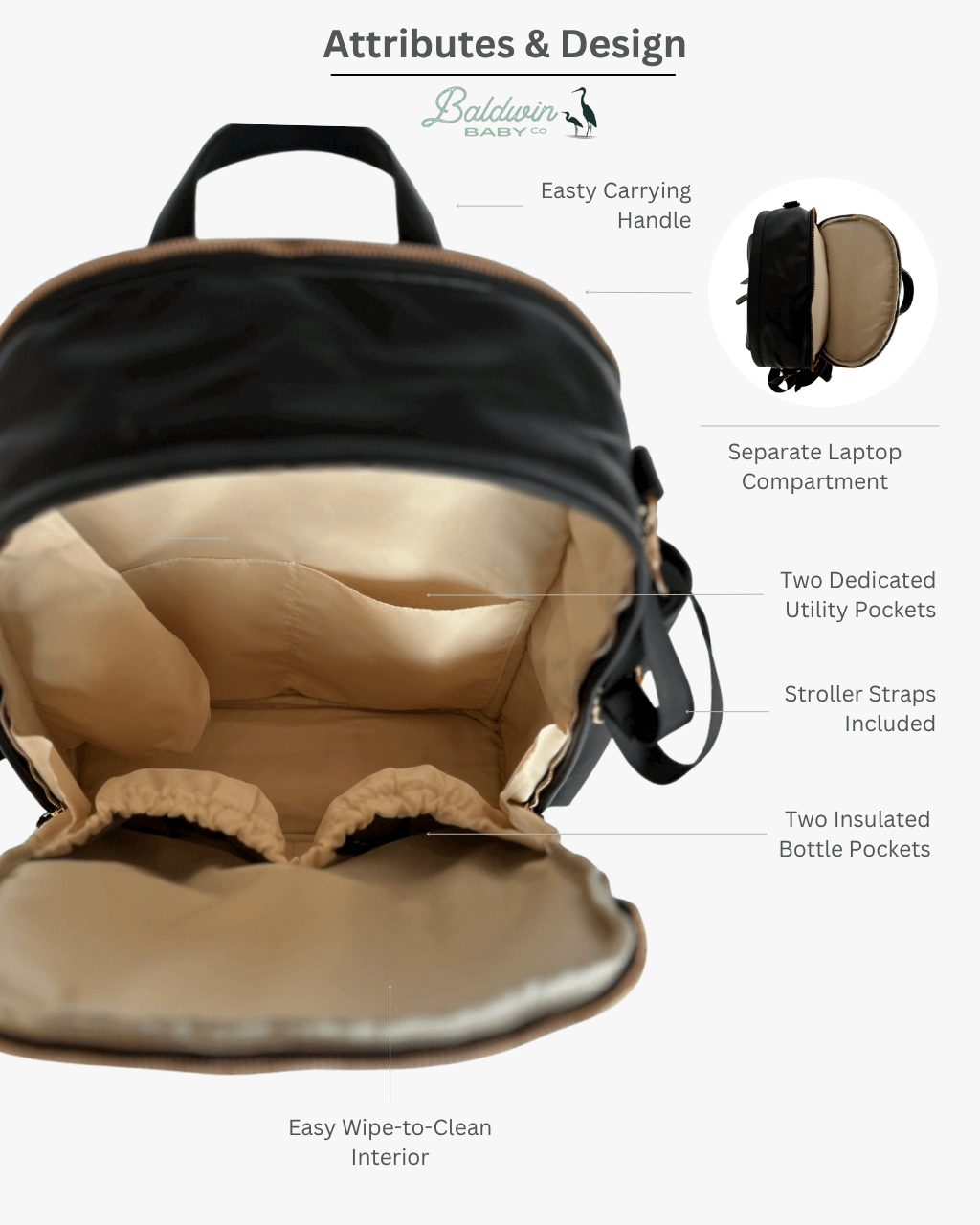 The Daphne Diaper Bag - Onyx - LittleLullabyLoft