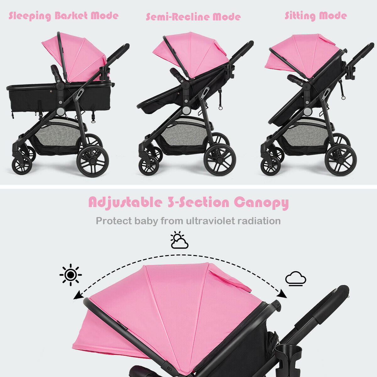 2-in-1 Foldable Pushchair Newborn Infant Baby Stroller - LittleLullabyLoft