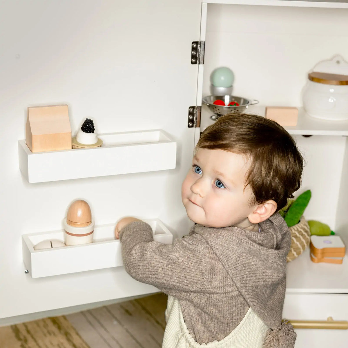 Tiny Land® Play Kitchen Accessories – Play Kitchen Fridge: Wooden Cabinet Refrigerator for Kids - LittleLullabyLoft