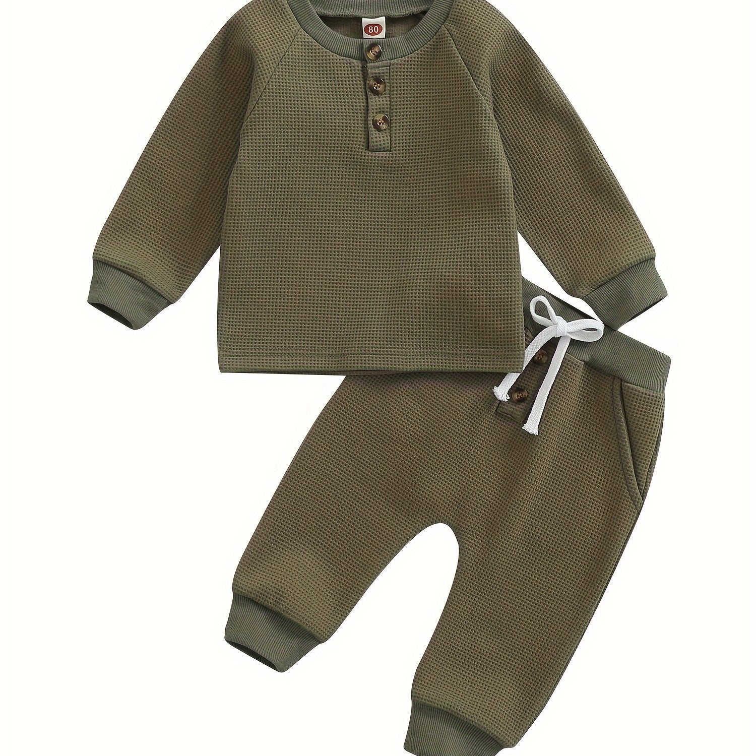 Toddler Thick Waffle Button Round Neck Clothing Set
