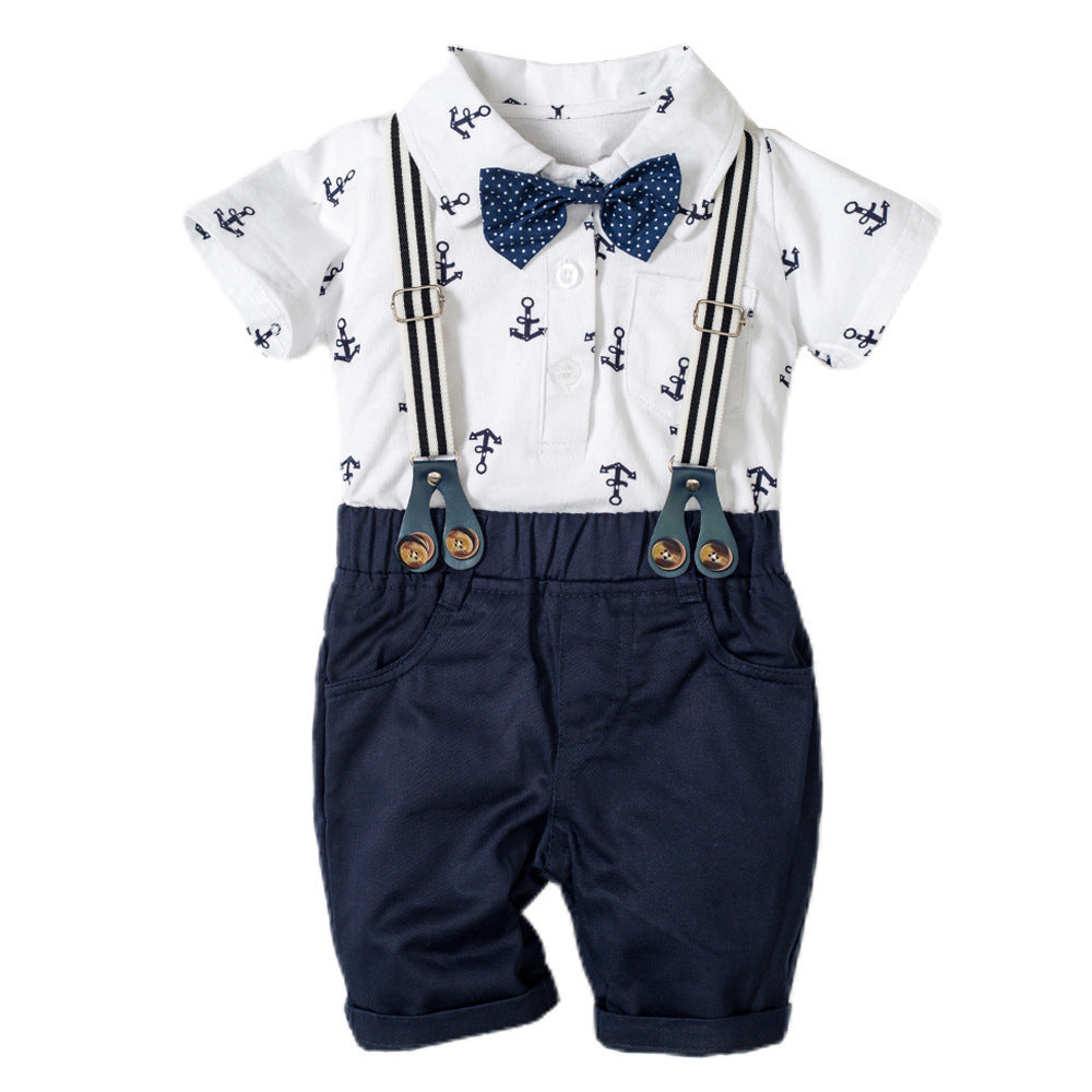Baby Boy Gentleman Printed Triangle Romper Outfit