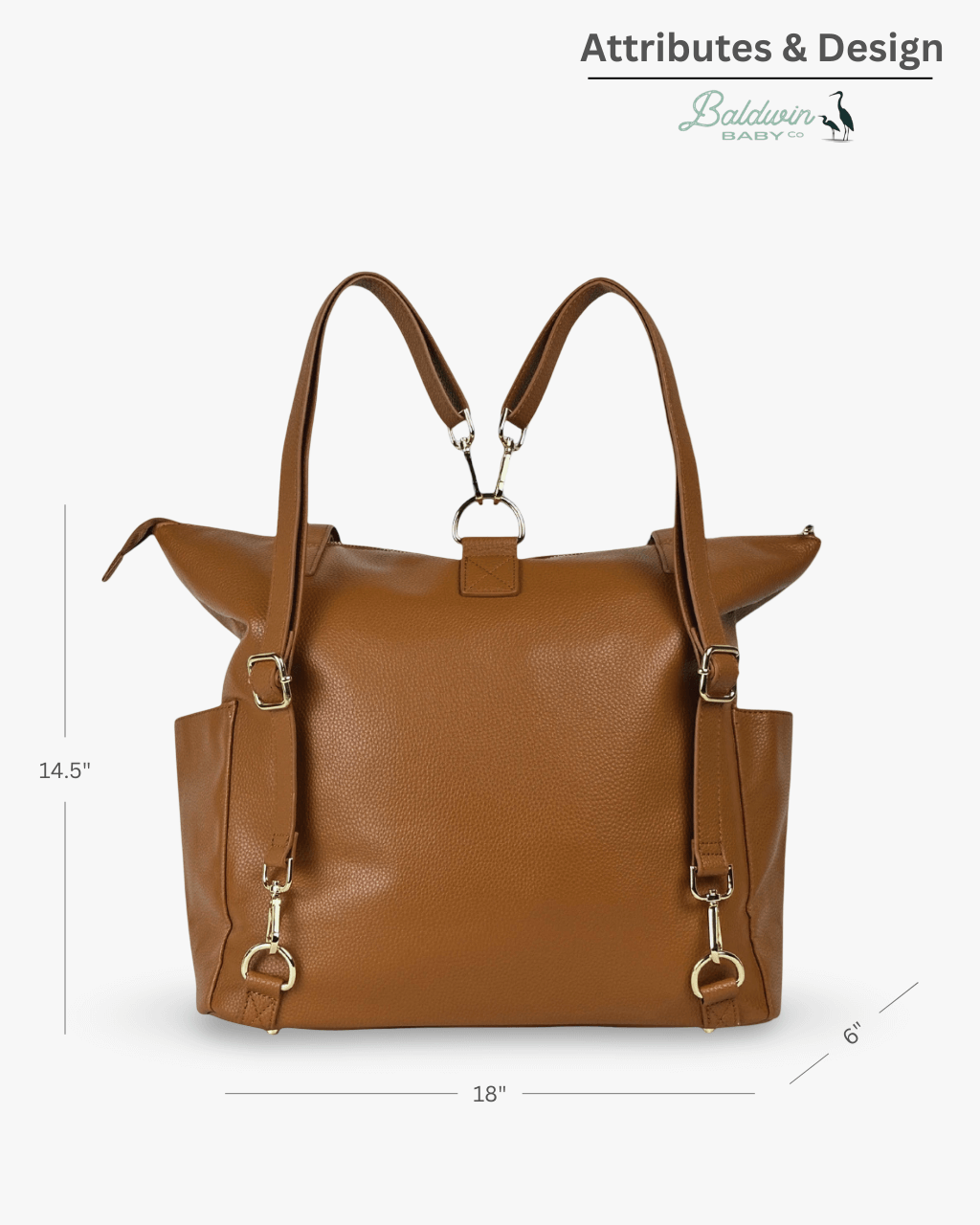 The Lillian Diaper Bag - Cognac - LittleLullabyLoft
