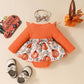 stylesilove Infant Baby Girl Orange Fall Pumpkin Long Sleeve Lace Romper Dress & Bow Headband 2pcs Autumn Harvest Outfit