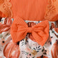 stylesilove Infant Baby Girl Orange Fall Pumpkin Long Sleeve Lace Romper Dress & Bow Headband 2pcs Autumn Harvest Outfit