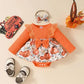 stylesilove Infant Baby Girl Orange Fall Pumpkin Long Sleeve Lace Romper Dress & Bow Headband 2pcs Autumn Harvest Outfit