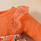stylesilove Infant Baby Girl Orange Fall Pumpkin Long Sleeve Lace Romper Dress & Bow Headband 2pcs Autumn Harvest Outfit
