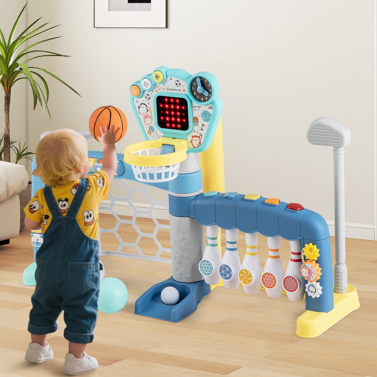 Engaging 5 in 1 Toddler Sports Toy Set with Adjustable Basketball Hoop for Growing Kids