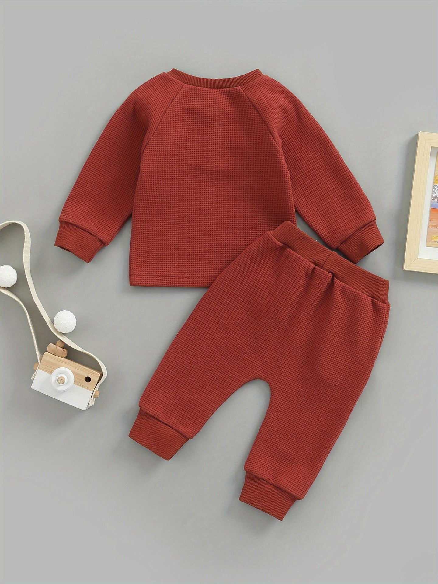 Toddler Thick Waffle Button Round Neck Clothing Set