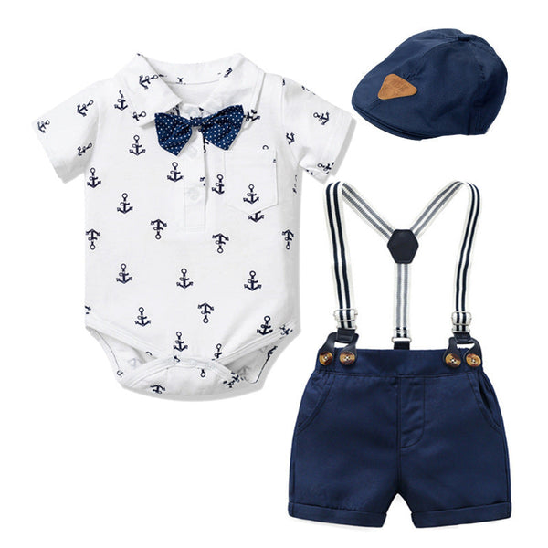 Baby Boy Gentleman Printed Triangle Romper Outfit