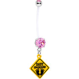 Pink CZ Gem Baby on Board Sign Dangle Pregnancy Belly Ring - LittleLullabyLoft