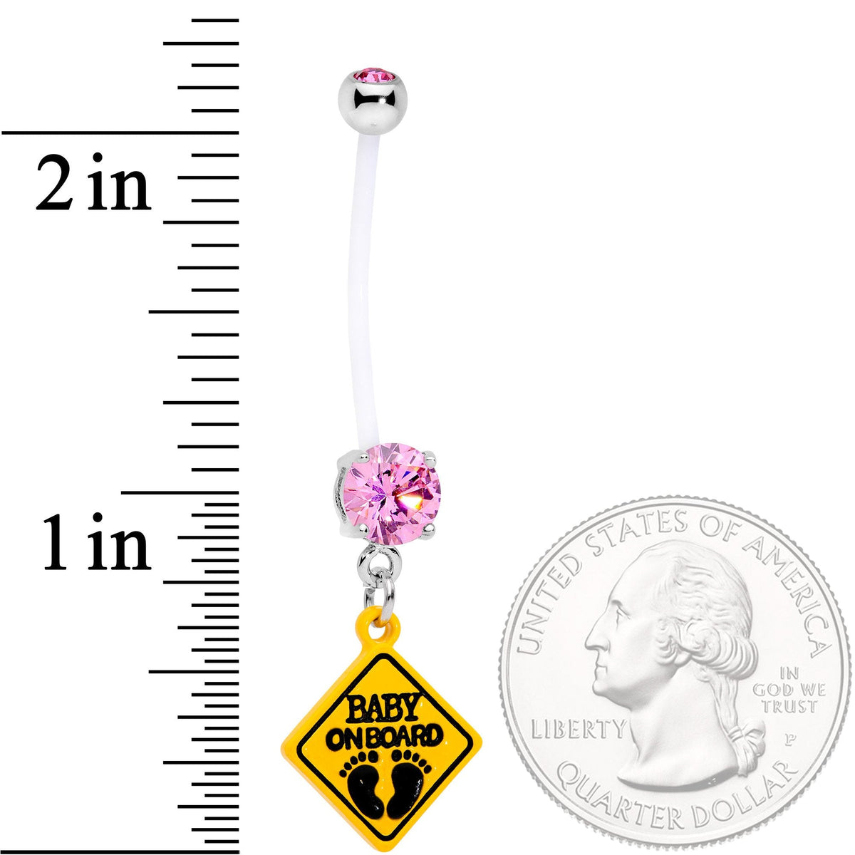 Pink CZ Gem Baby on Board Sign Dangle Pregnancy Belly Ring - LittleLullabyLoft