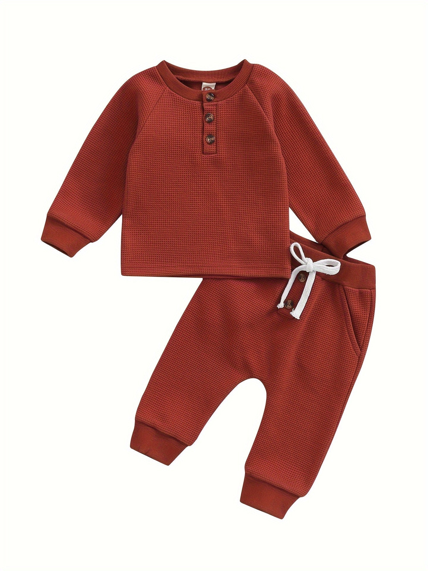 Toddler Thick Waffle Button Round Neck Clothing Set