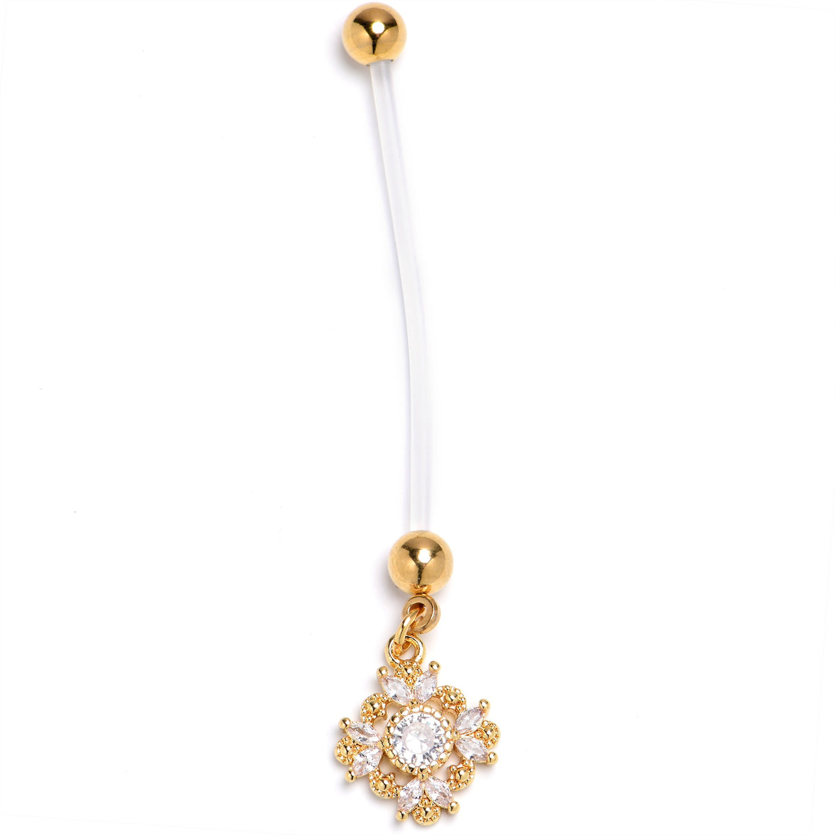 Clear Gem Bioplast Golden Glamour Dangle PTFE Pregnancy Belly Ring - LittleLullabyLoft