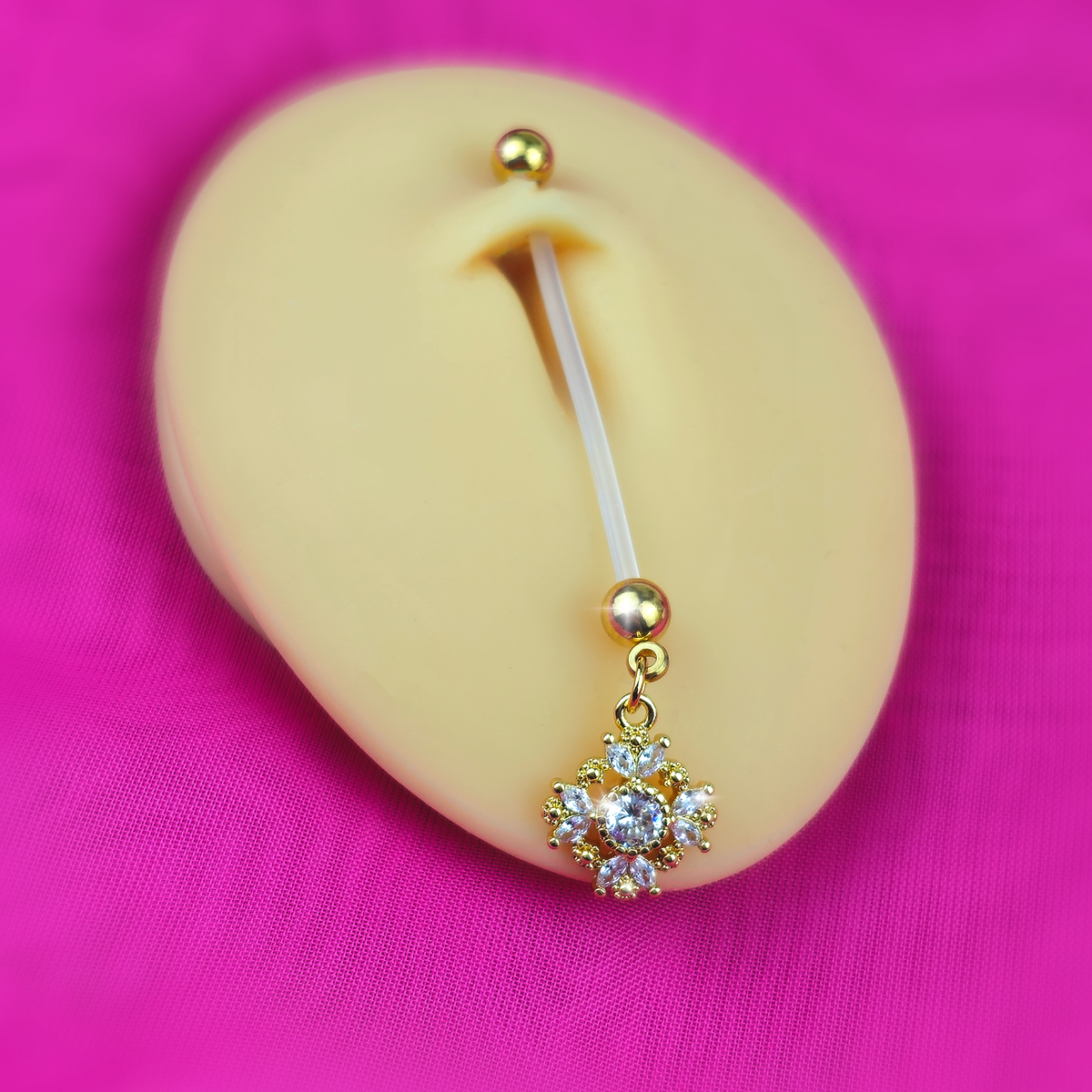 Clear Gem Bioplast Golden Glamour Dangle PTFE Pregnancy Belly Ring - LittleLullabyLoft