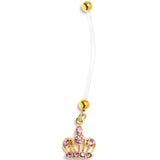 Pink CZ Gem Bioplast PTFE Epic Crown Dangle Pregnancy Belly Ring - LittleLullabyLoft