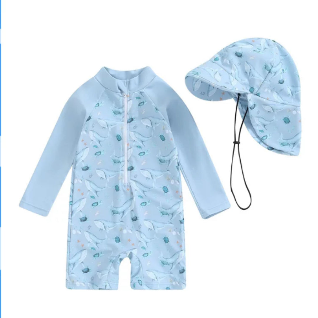 Baby Long-sleeved Onesie Swimsuit With Sun Protection for Boys And Girls