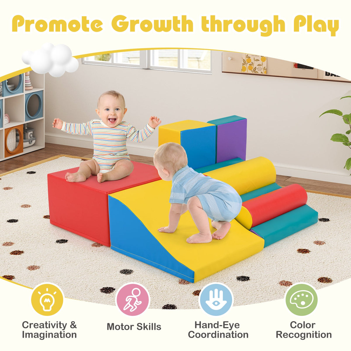 Colorful 7-Piece Foam Climbing Blocks for Toddlers – Safe Indoor Play Set