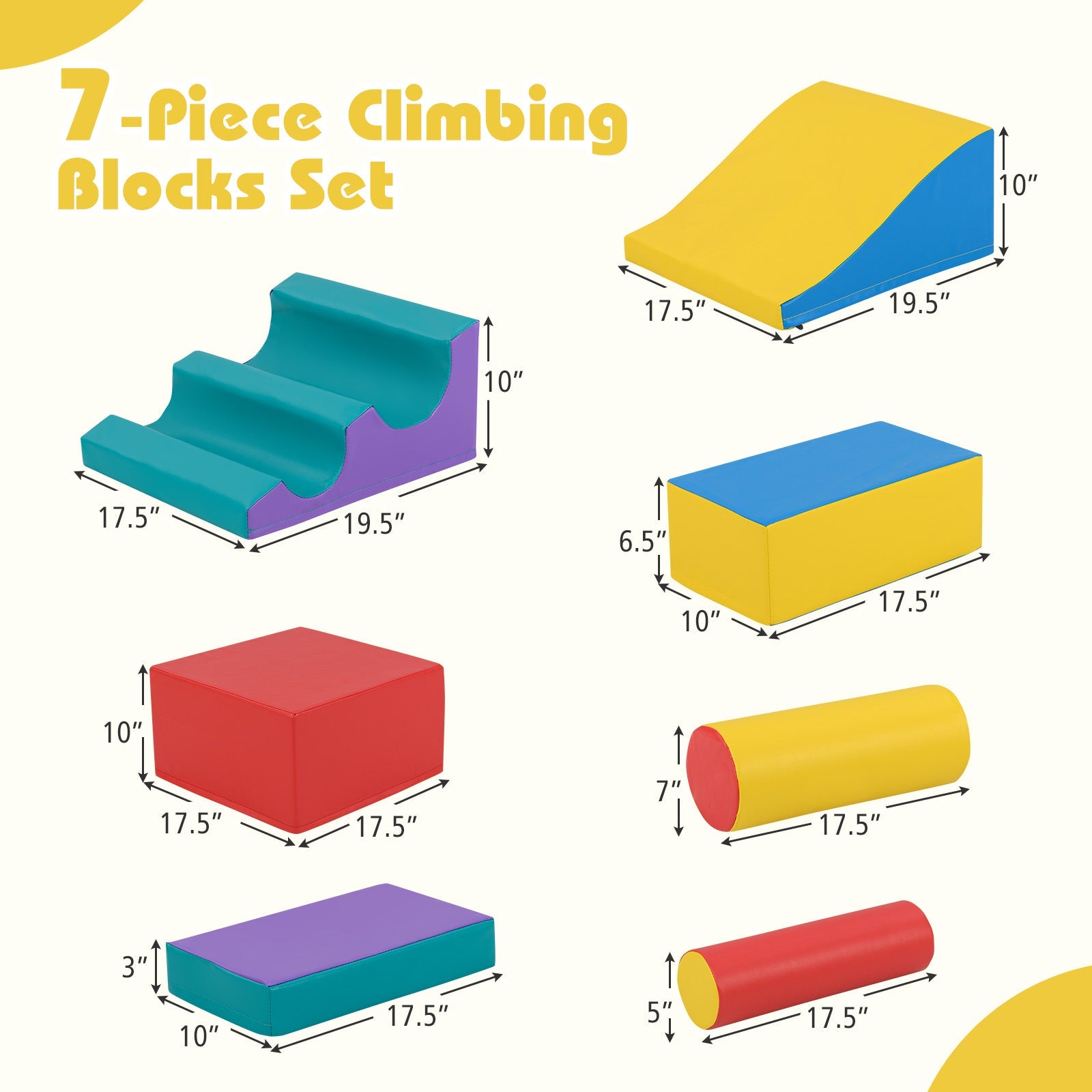 7-Piece Foam Blocks for Toddlers Soft Climbing Toys Indoor Play for Babies