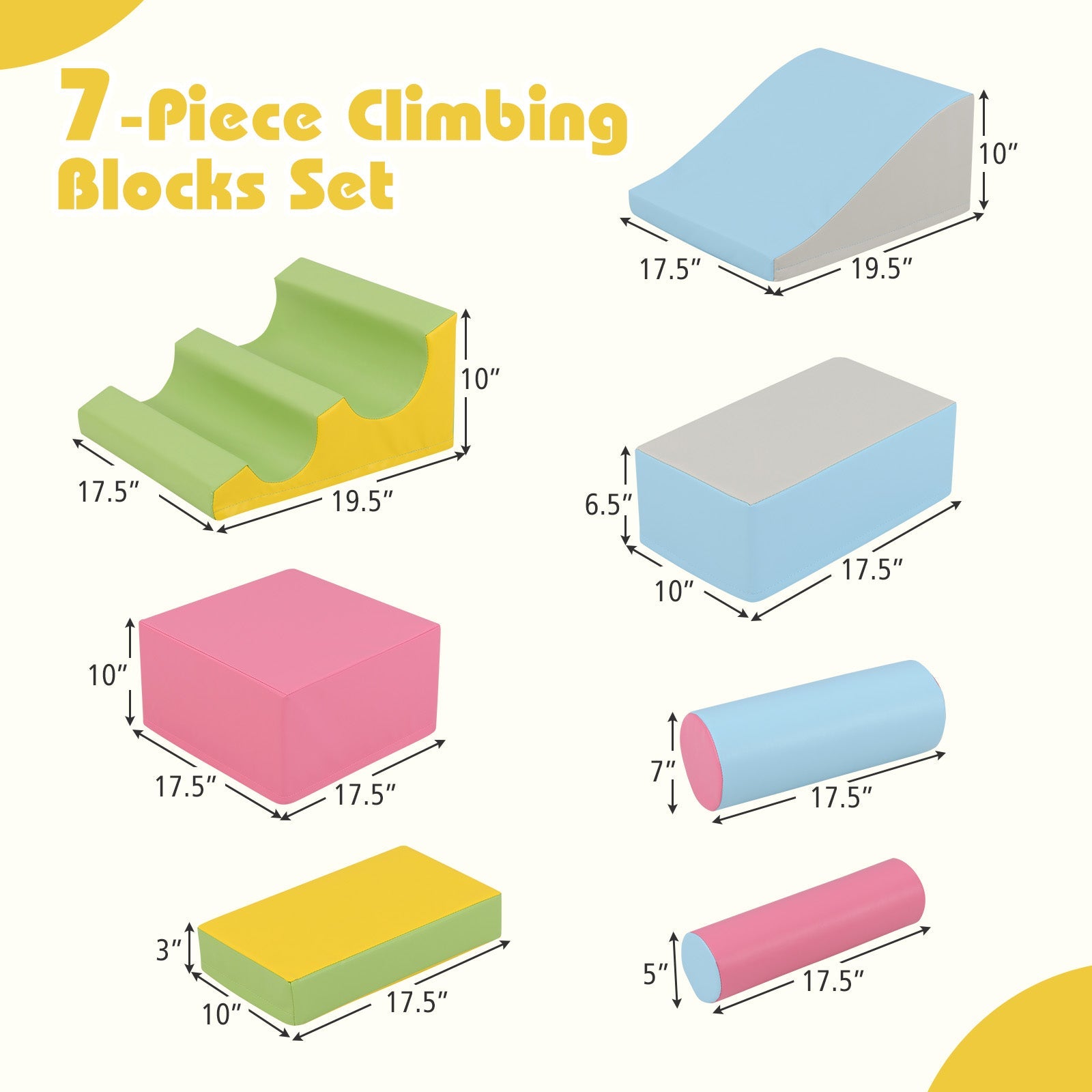 7-Piece Foam Blocks for Toddlers Soft Climbing Toys Indoor Play for Babies