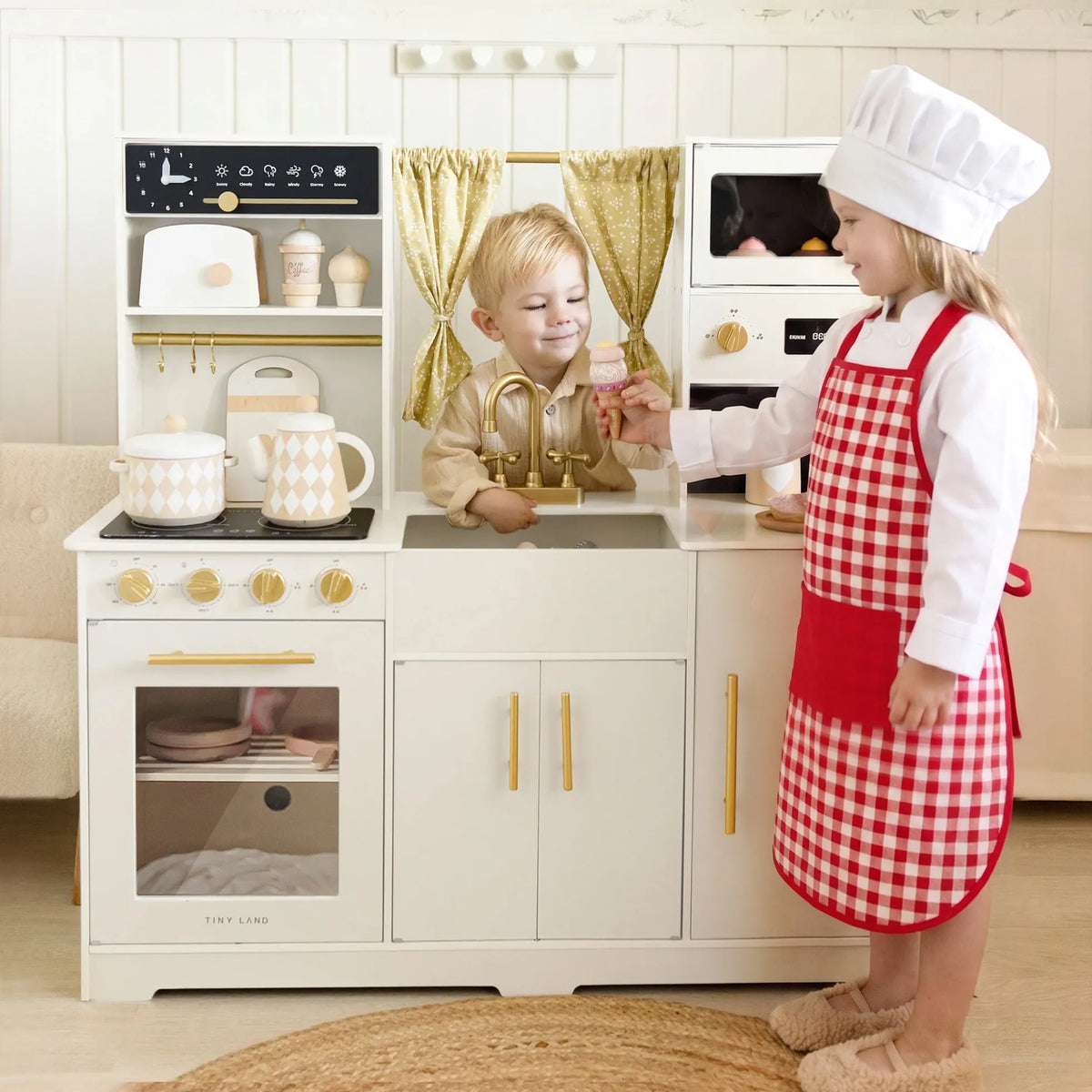Tiny Land® Iconic Wooden Play Kitchen – Cream Pretend Cooking Set for Kids - LittleLullabyLoft