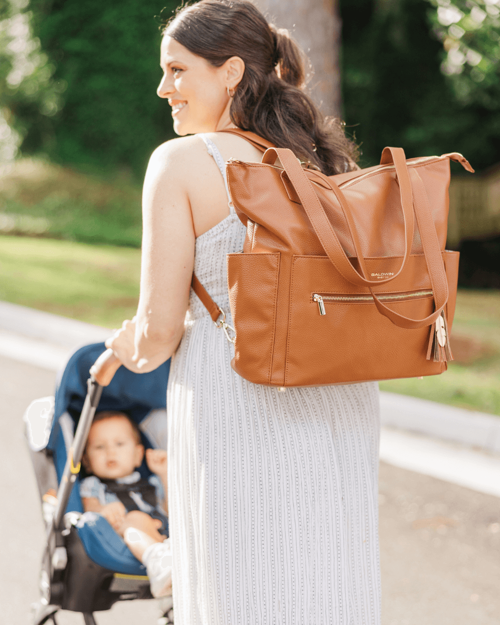 The Lillian Diaper Bag - Cognac - LittleLullabyLoft