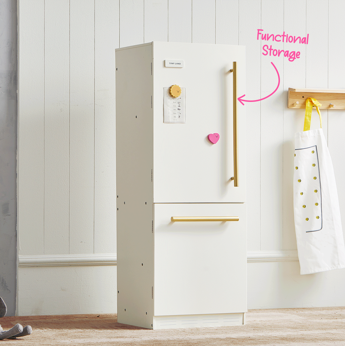 Tiny Land® Play Kitchen Accessories – Play Kitchen Fridge: Wooden Cabinet Refrigerator for Kids - LittleLullabyLoft